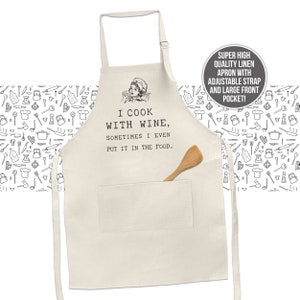 linen apron funny cooking with wine apron gift i like to cook with wine sometimes put it in the food funny linen apron gift for moms grandma image 2