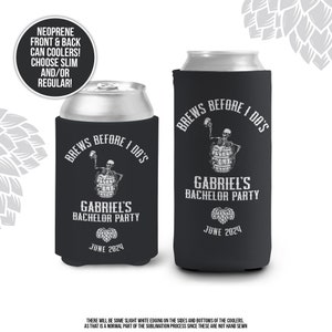 Bachelor party can coolies | bachelor party &quot;Brews Before I Do&#39;s&quot; personalized beverage insulators | slim or regular can size favors MCC-225