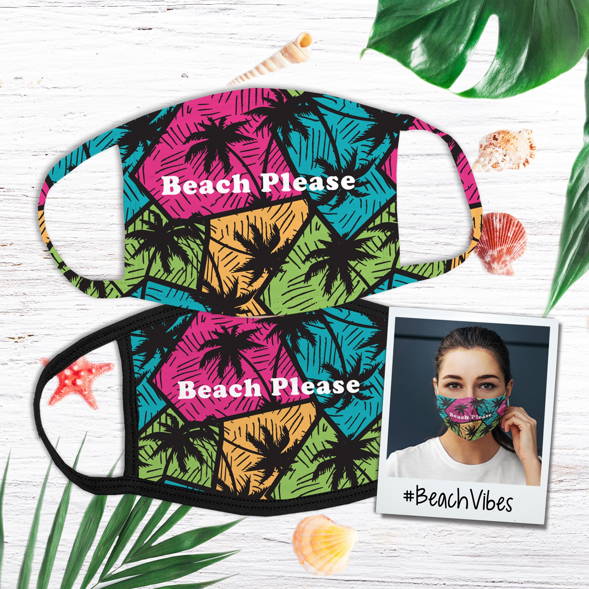 Beach please face mask vacation face masks palm trees colorful Etsy