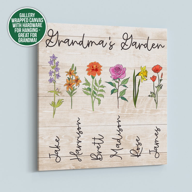 Grandma's Garden Personalized Canvas Print Grandkid Birth Etsy