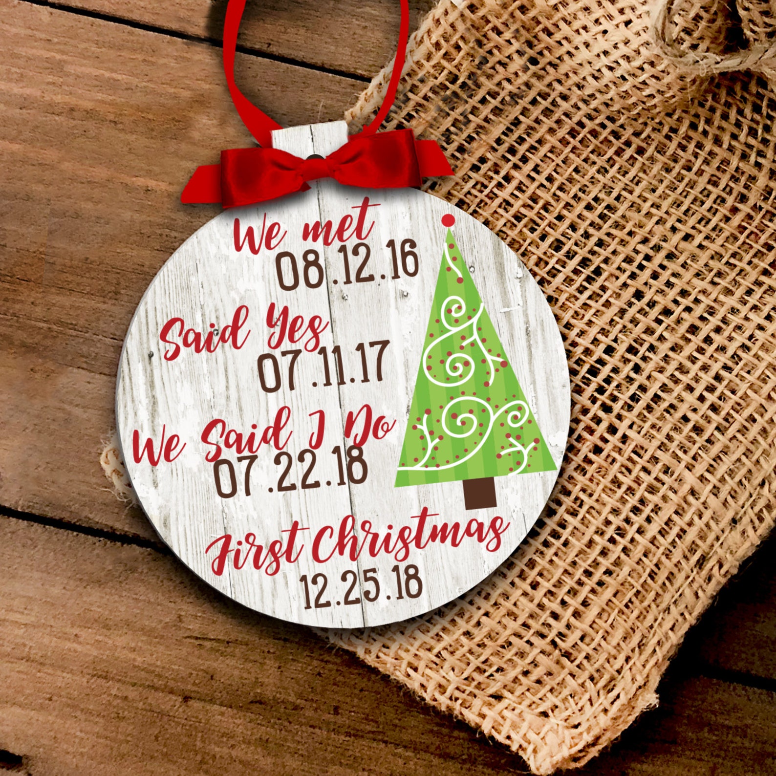 Our first Christmas ornament important dates Christmas tree Etsy