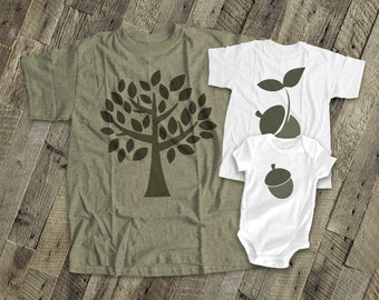 matching dad and kids t-shirts set of THREE - The acorn doesn't fall far from the tree father's day t-shirt sets shirts 22FD-013-3Set