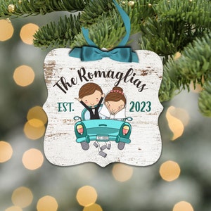 First Christmas just married vintage car metal ornament - great Christmas gift for newlywed couple MPO-004