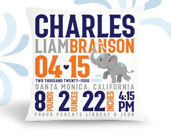 Birth announcement pillow elephant new baby gift custom MOD elephant throw pillow BP-117