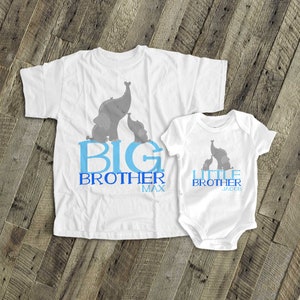 Big brother little brother/Big sister little sister/any combination matching shirts ELEPHANT personalized sibling TWO shirts MELE-002set