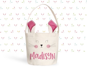 girls easter basket | bunny ears easter girls gift easter basket pink custom personalized easter bunny bag with ears personalized with name