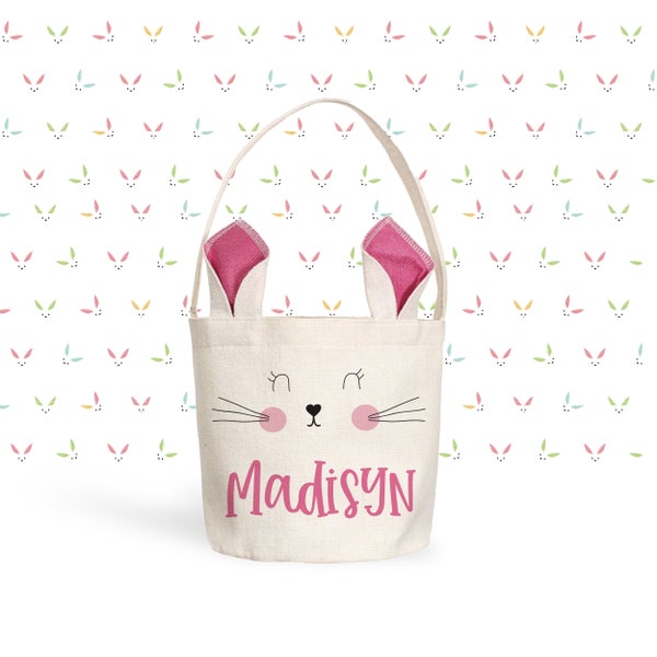 girls easter basket | bunny ears easter girls gift easter basket pink custom personalized easter bunny bag with ears personalized with name