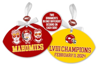 kansas city 2024 super bowl LVIII champions two-sided football shaped ornament funny mahomies aluminum football ornament KC fan gift fb-002