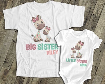big sister, little sister matching shirts - adorable giraffe matching sibling set for any big/little combination MGRF-012-set