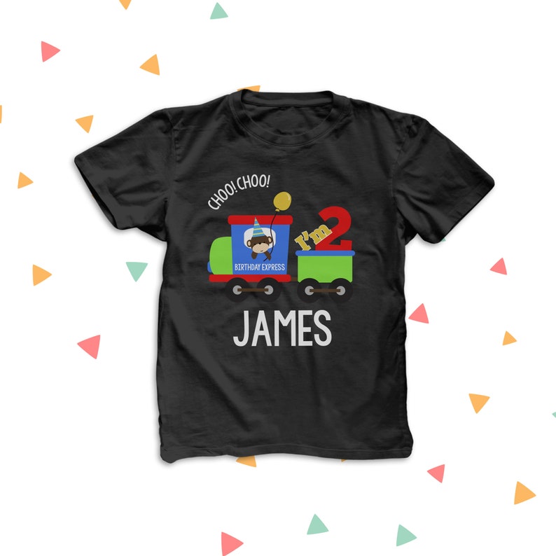 Birthday express train shirt childrens personalized choo choo train birthday DARK Tshirt 22BD-082-D Black