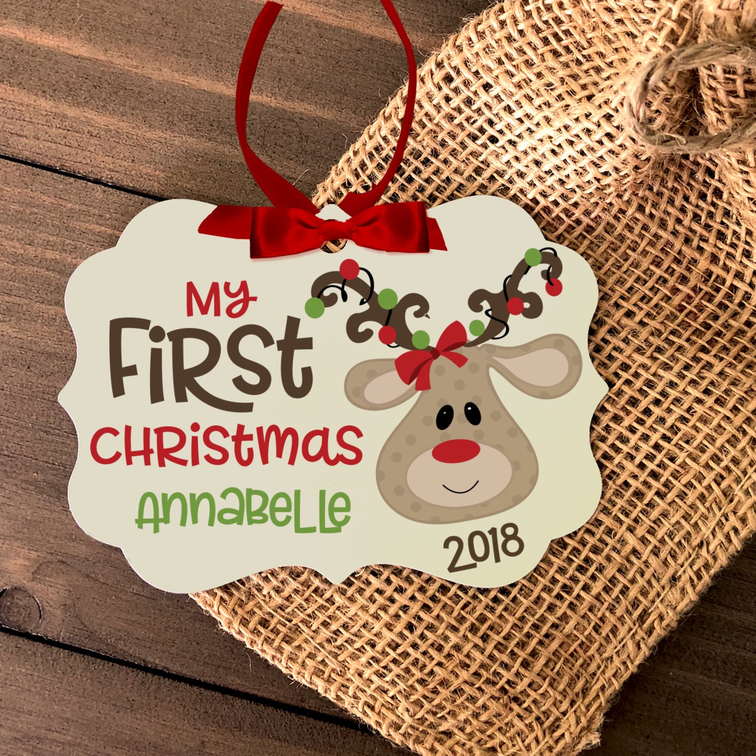 Baby and Reindeer Personalized Baby's 1st Christmas Snowman Ornament 