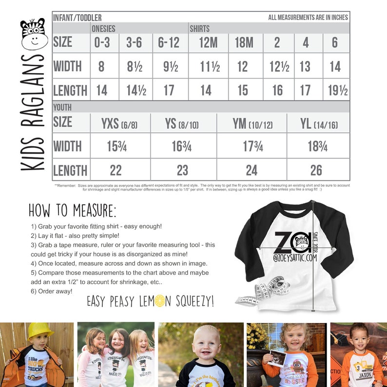 K&ouml;nnte beinhalten: Eine Gr&ouml;&szlig;entabelle f&uuml;r Kinder-Raglan-Shirts mit Ma&szlig;en in Zoll f&uuml;r S&auml;uglinge, Kleinkinder und Jugendliche. Die Tabelle enth&auml;lt die Ma&szlig;e f&uuml;r Breite und L&auml;nge f&uuml;r verschiedene Gr&ouml;&szlig;en, von 0-3 Monaten bis 14/16 Jahren. Die Tabelle enth&auml;lt auch einen Hinweis darauf, wie man die beste Passform misst.