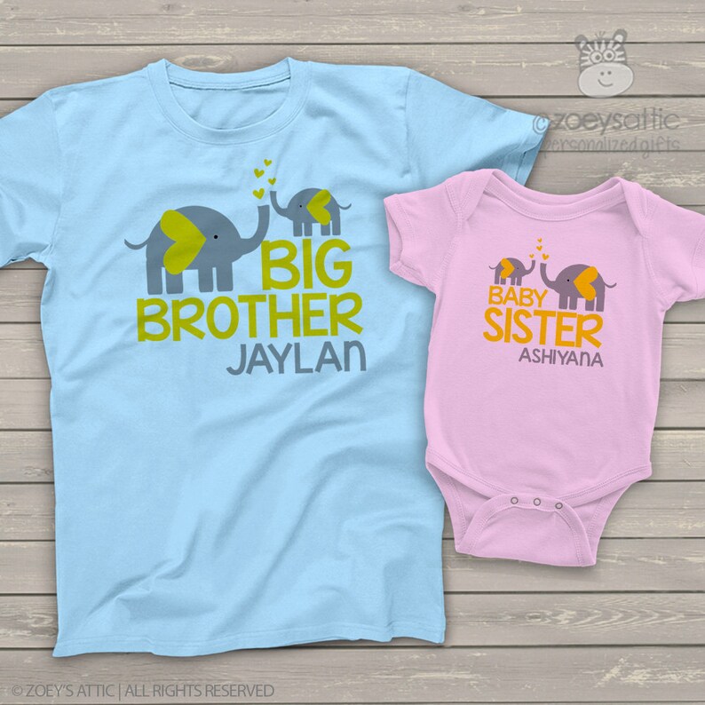 Big brother baby sister shirts MOD elephant matching sibling | Etsy