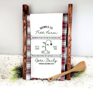 christmas tea towel | brown & co tree farm kitchen dish towel | find the christmas spirit tea towel | need a little love holiday towel gift