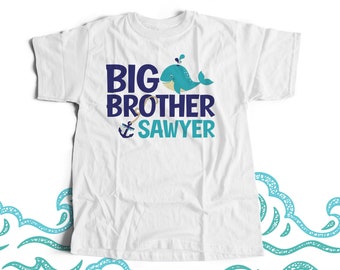 Nautical big brother shirt big brother to be nautical anchor and whale personalized Tshirt MBEH-001N