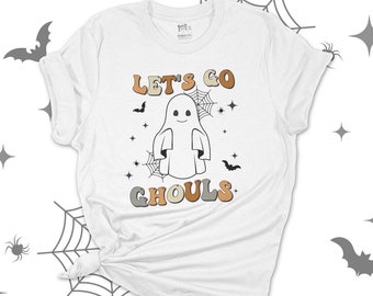 Let's Go Ghouls ghost retro groovy halloween shirts retro groovy text Let's Go Ghouls halloween shirts 23FH-002