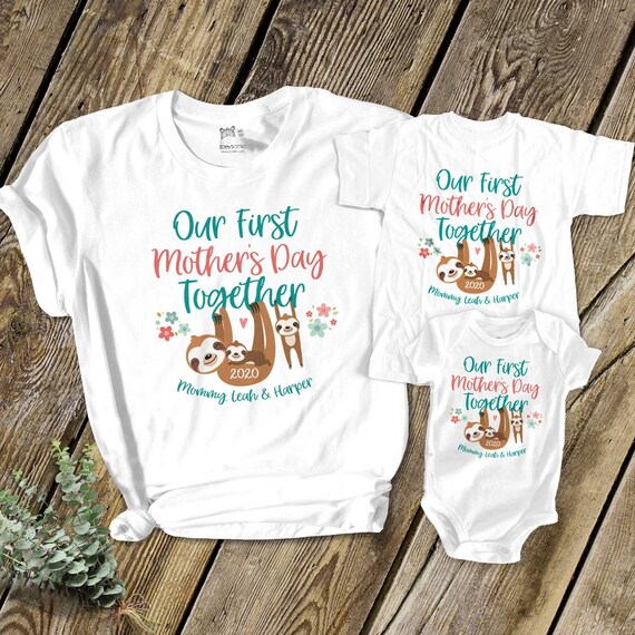 Matching mom and kids Mothers Day set of three first mother's day baby kid sloth matching shirt set - 22MD-010-2Set