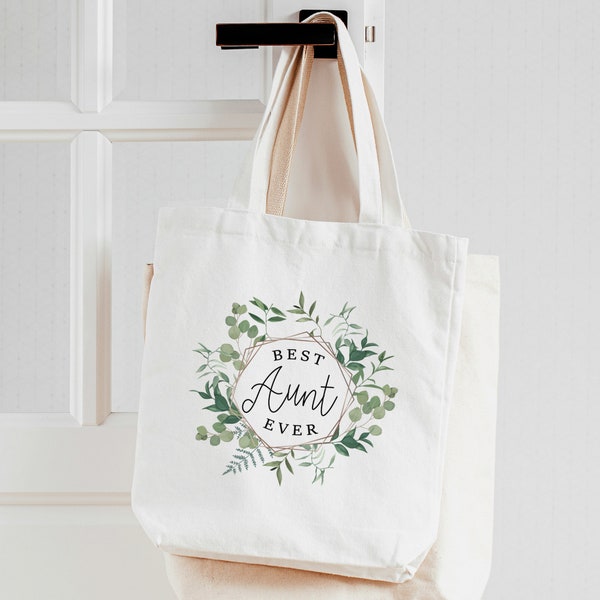 Best Aunt Ever tote bag | leafy green wreath poly linen tote bag | best aunt mom grandma mother's day birthday gift sub-bag-014-aunt
