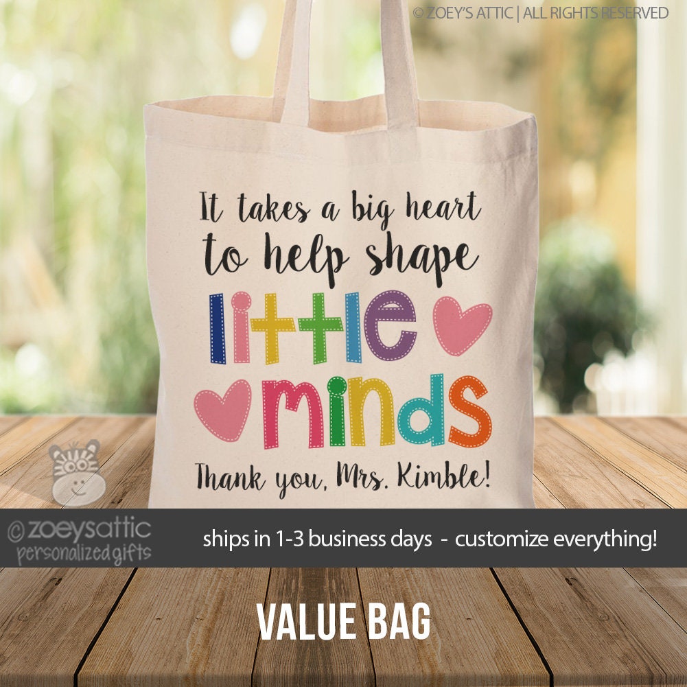 teacher tote bag - adorable teacher tote for kindergarten, first grade - teacher gift big heart to help shape little minds 22MSCL-022-BBag