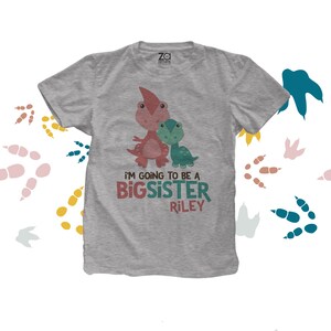 Big sister shirt-dinosaur big sister or big sister to be announcement t-shirt MDNO-013 Short Sleeve Gray