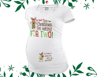 Christmas funny maternity shirt reindeer eating for two short long sleeve maternity or non maternity  pregnancy announcement shirt MMAT-010