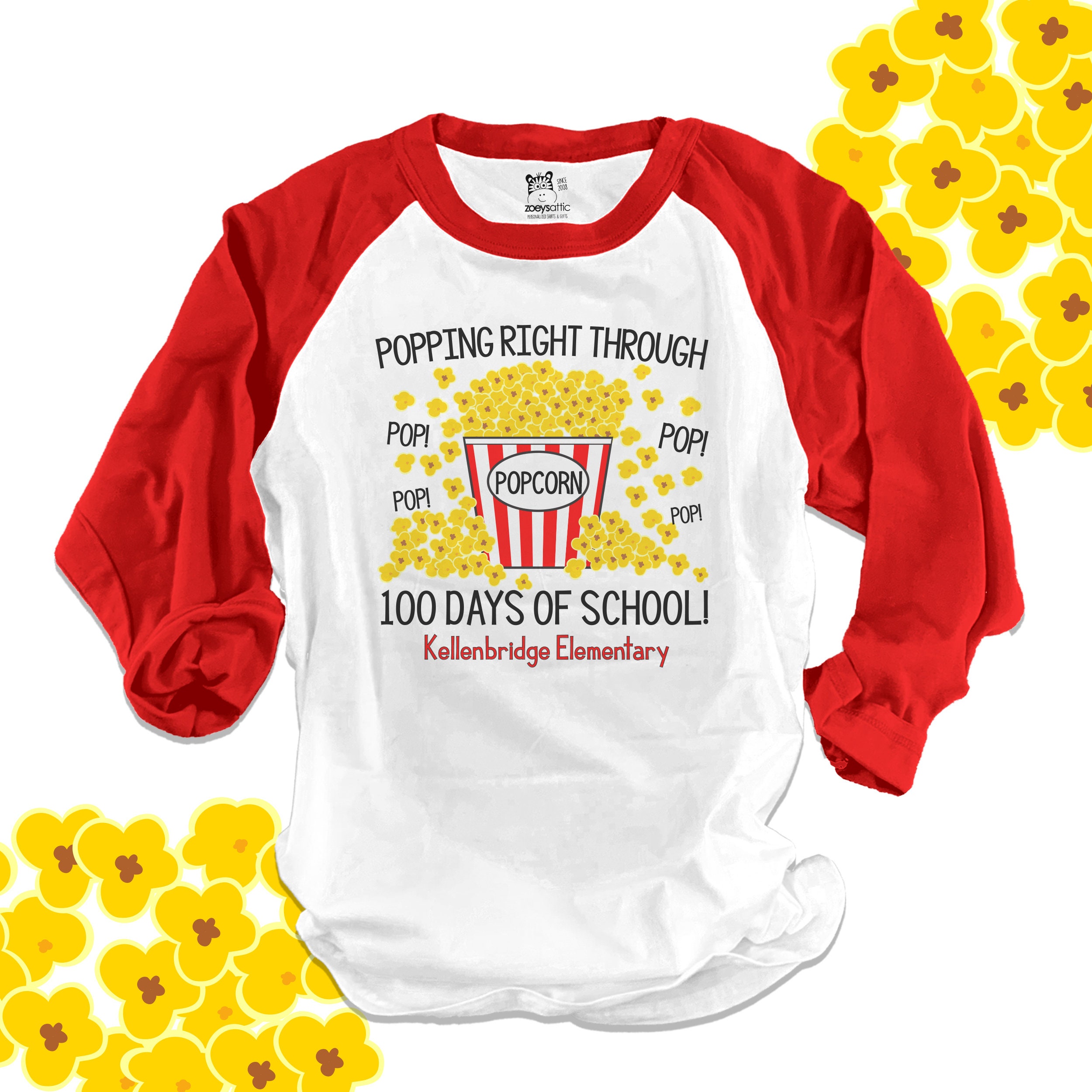 Teacher Shirt - 100 Days Smarter - Popcorn Hundred Day Raglan