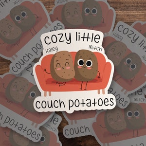 Sticker vinyl decal | cozy little couch potatoes sticker | couch potato personalized vinyl sticker decal  STR-030