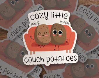 Sticker vinyl decal | cozy little couch potatoes sticker | couch potato personalized vinyl sticker decal  STR-030