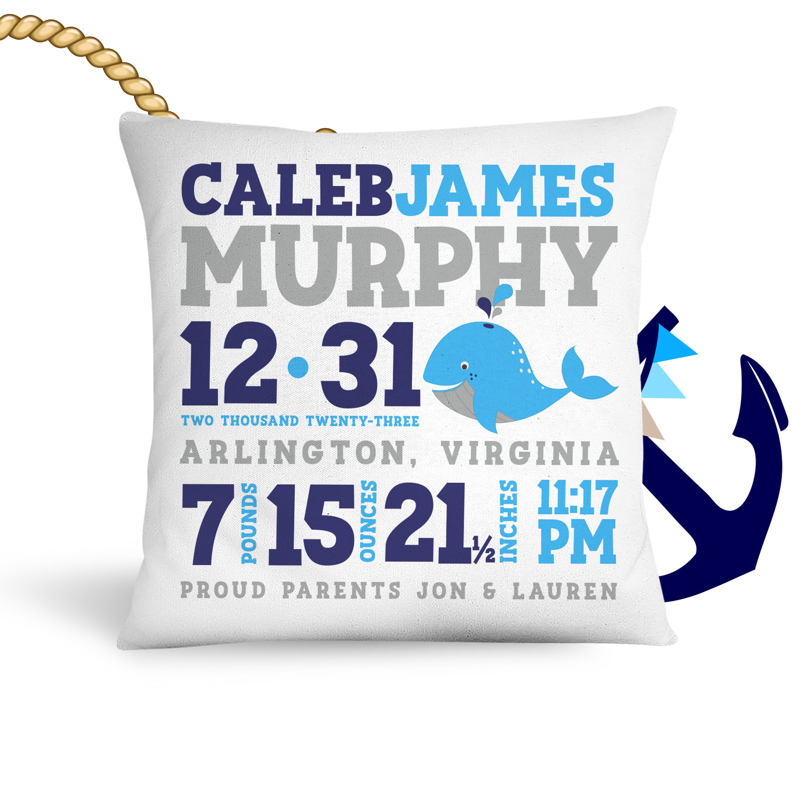 Personalised Cushion Pillow Case Cover Baby Birth Name Date Weight Boy Gift