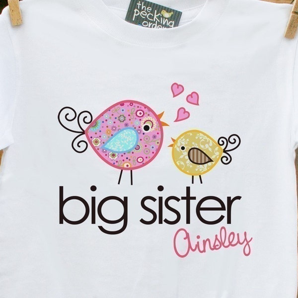 WHIMSY BIRD plain tshirt big sister or big sister to be