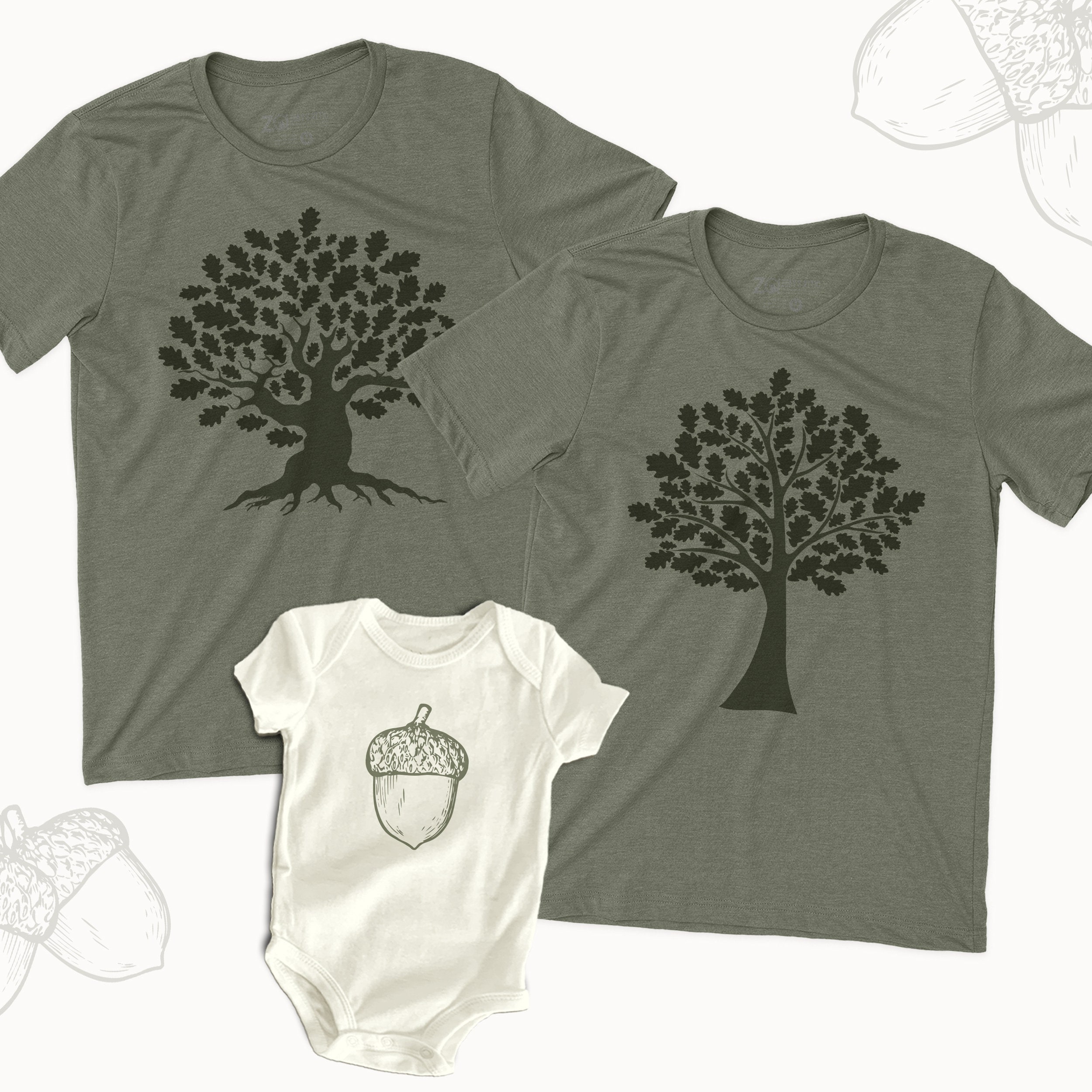 acorn oak tree matching grandpa, dad and baby shirts tree set of shirts father's day matching shirts father son daughter 22FD-013N-3SET
