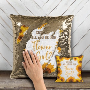 sunflower girl proposal pillow | flower girl mermaid sequin pillow | will you be my flower girl proposal sequin pillow | MSPC-003