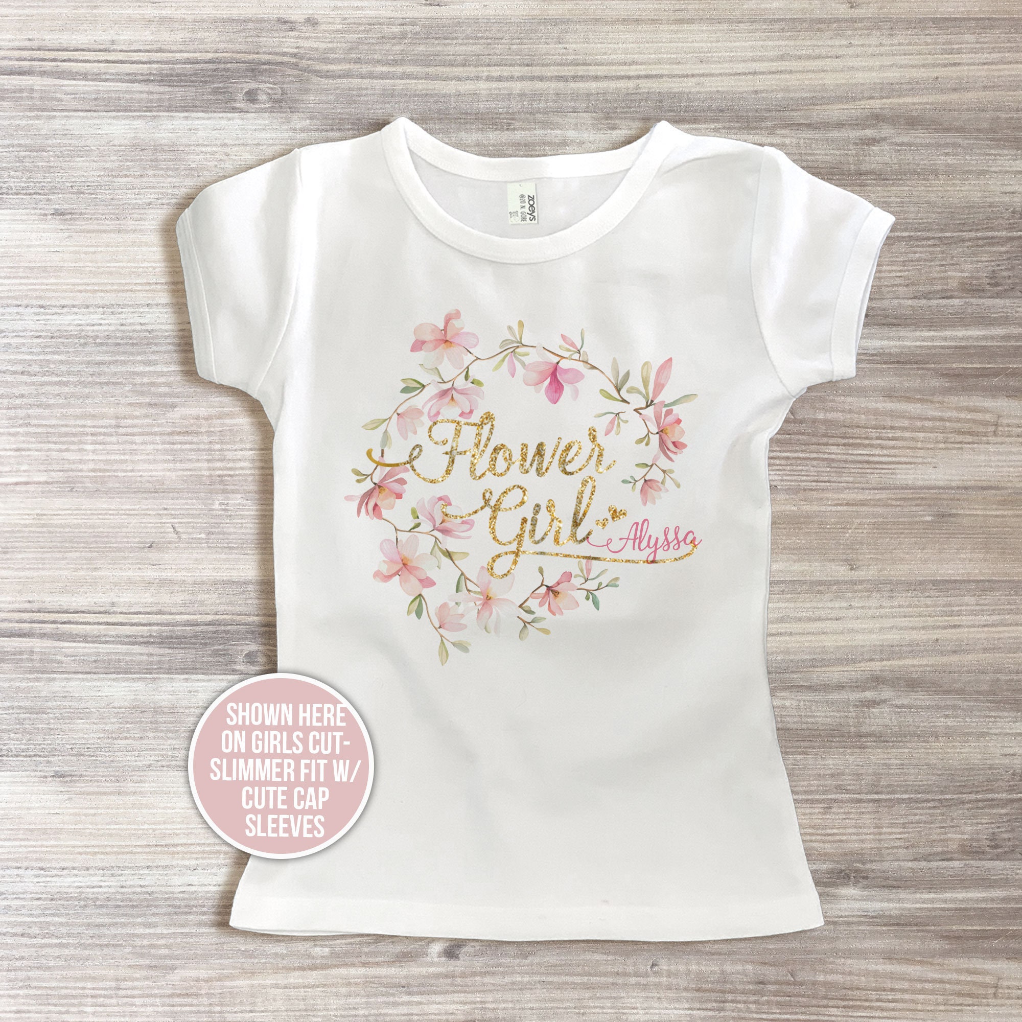 Floral Wreath Flower Girl personalized shirt CHOOSE foil or | Etsy