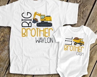 Big brother Lil brother construction truck sibling Tshirt set MDT-003N-set