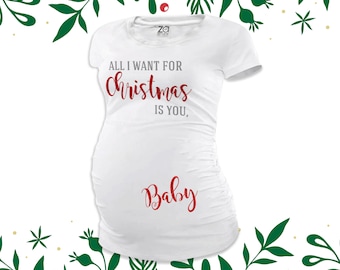 Sparkly All I want for Christmas baby long or short sleeve maternity or non maternity pregnancy top with glitter MMAT-055