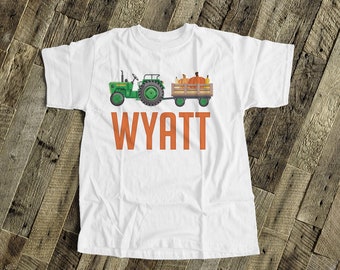boys tractor shirt Fall green tractor personalized Tshirt - personalized tractor t shirt pumpkin patch shirt boys 22SNLF-040