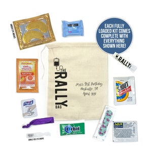 the rally bag hangover recovery birthday bachelorette party kit get ready to rally for the next day bag only or fully loaded kit 22skbag-009