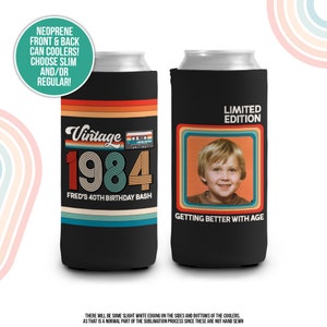 40th birthday photo slim or regular can coolie personalized classic nostalgia can cooler any age birthday party favor can cooler MCC-227 image 2