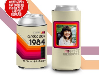 40th birthday photo slim or regular can coolie | personalized classic nostalgia can cooler | any age birthday party favor can cooler MCC-172