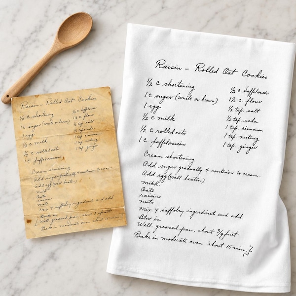 Paño de cocina con receta escrita a mano / Saco de harina: su receta favorita escrita a mano transferida a un paño de cocina de recuerdo, un gran regalo MTT-001