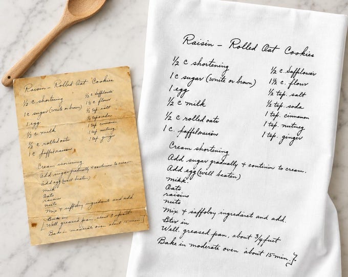 Handwritten recipe tea Towel  / Flour Sack - your favorite recipe in handwriting transferred to a keepsake tea towel great gift MTT-001