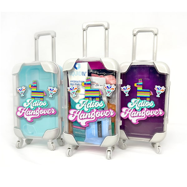 mexico adios hangover fiesta party kit mini suitcase hangover party filled or unfilled luggage recovery hangover bachelorette birthday kit