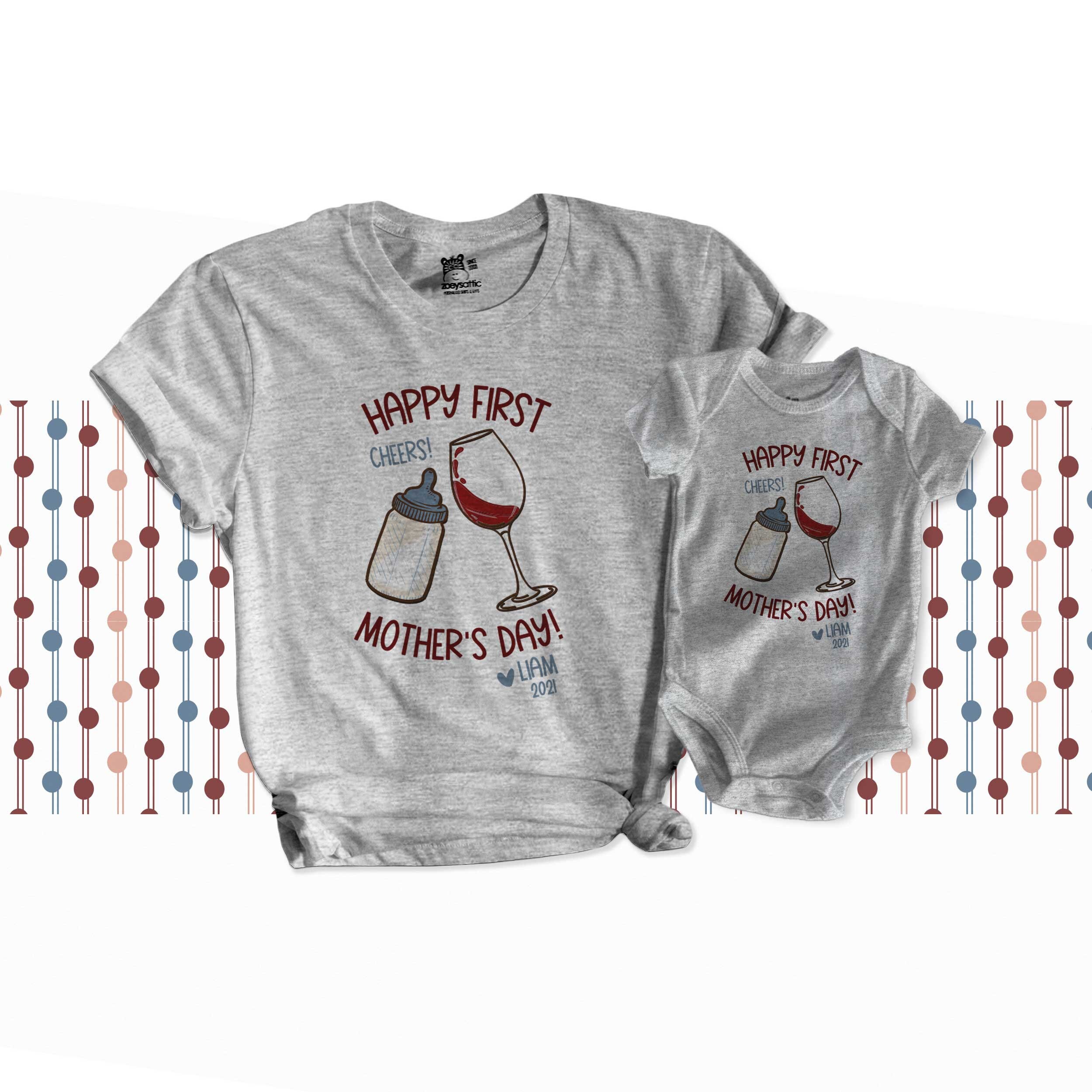 First Mothers Day Shirts Mommy Baby Boy Cheers Matching Shirt and
