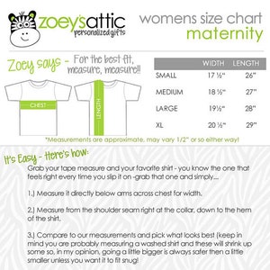 May include: A size chart for maternity clothing with measurements in inches. The chart shows the width and length of different sizes, including small, medium, large, and extra large. The chart also includes instructions on how to measure yourself for the best fit.