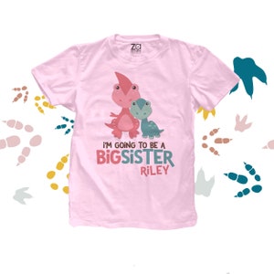 Big sister shirt-dinosaur big sister or big sister to be announcement t-shirt MDNO-013 Short Sleeve Pink