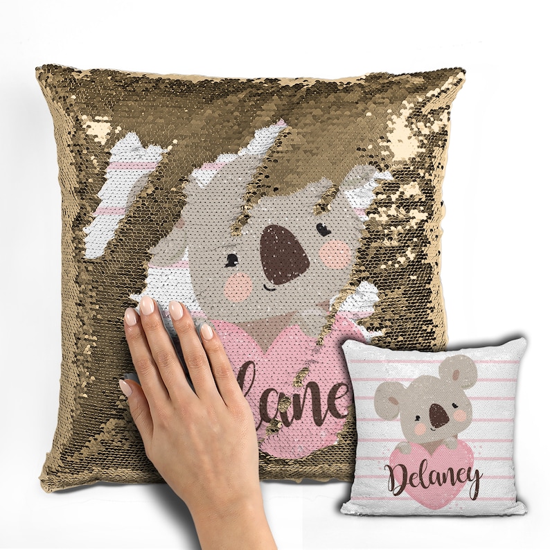 Koala Bear Sequin Pillow Girl Koala Bear Pink Heart Etsy