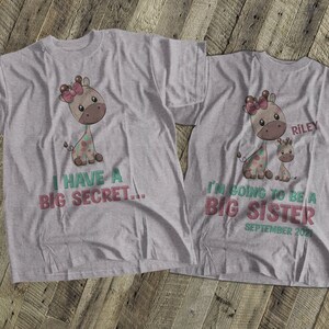 big sister shirts big sister to be giraffe secret pregnancy announcement big sister tshirt MGRF-009 image 2