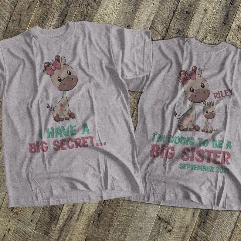 big sister shirts big sister to be giraffe secret pregnancy announcement big sister tshirt MGRF-009 image 2