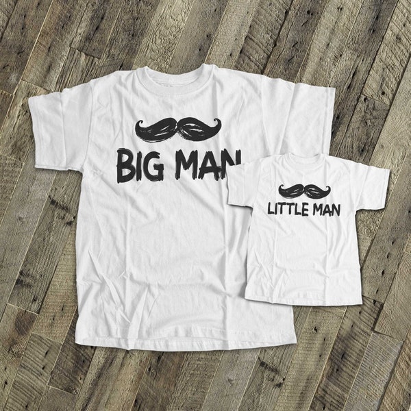 big man little man mustache matching dad and kiddo t-shirt or bodysuit gift set - great gift for Father's Day or birthday 22FD-003-Set