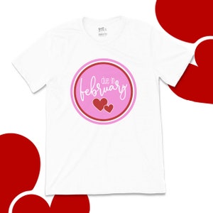 Due in February circle with hearts long or short sleeve maternity of non maternity pregnancy announcement Tshirt MMAT-032 image 2